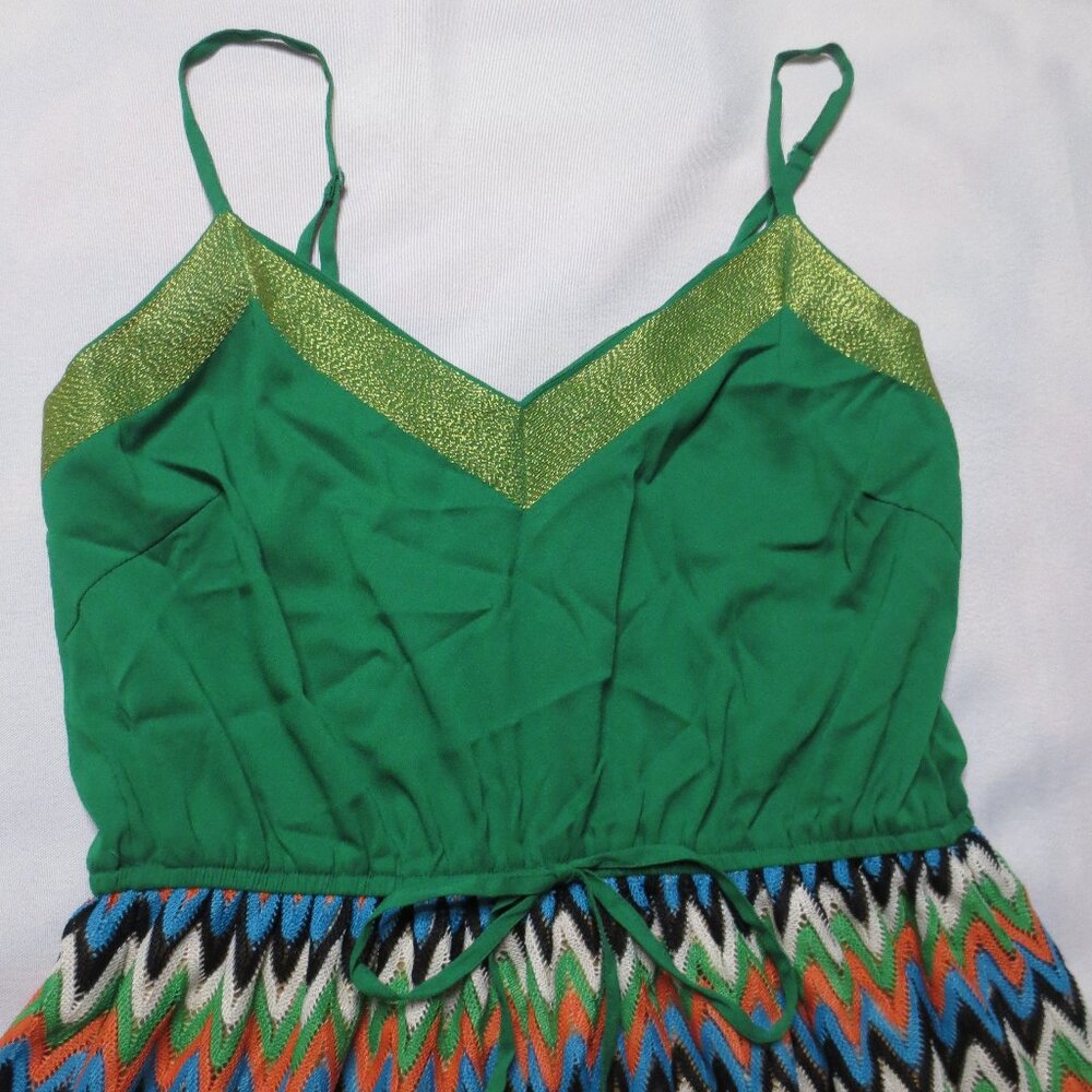 4/$14 C. LUCE womens DRESS green CHEVRON orange GOLD boho UNIQUE lined SIZE S - Picture 3 of 12